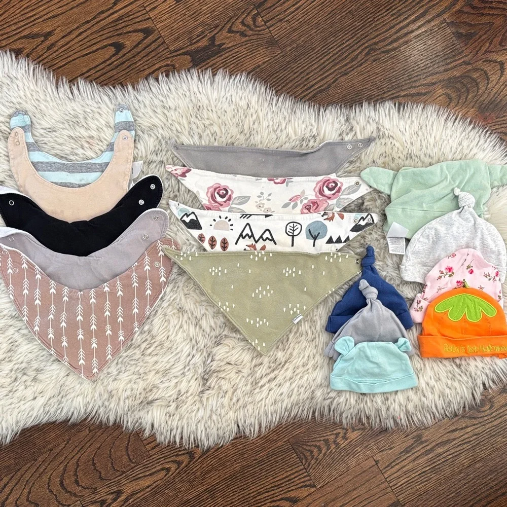 16 Baby Charming Bandana Bib and Hats Bundle